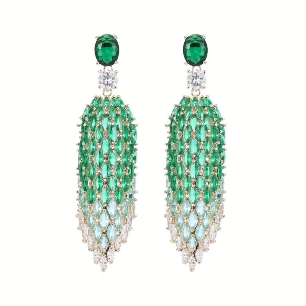 Green Sparkling Zircon Dangle Earrings
